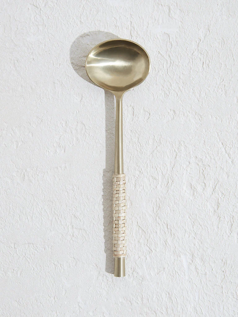 Westside Home Dull Gold Serving Spoon with Rattan-Small - Image 3