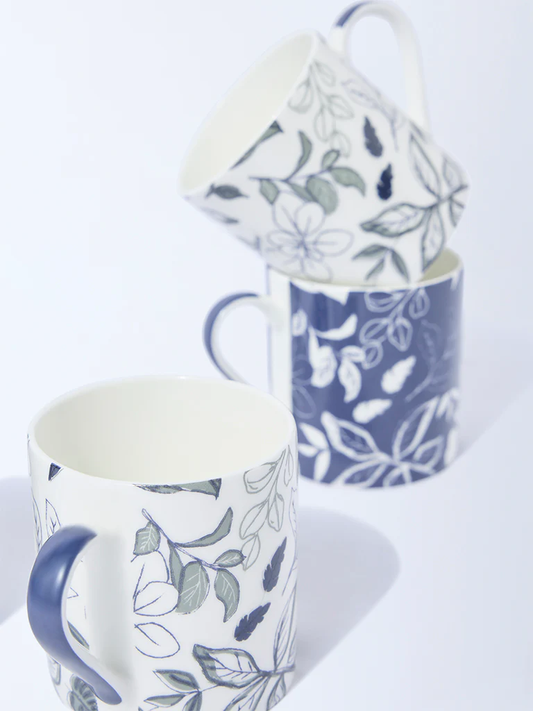 Westside Home Dusty Blue Botanical Printed Mugs (Set of 4) - Image 3