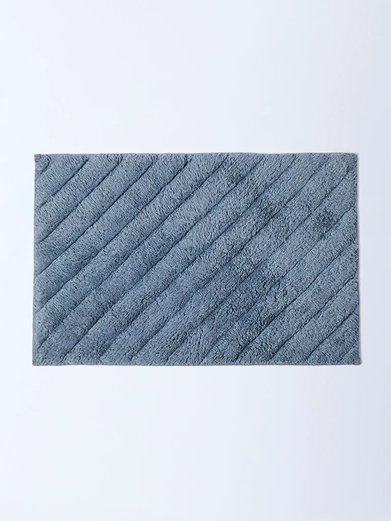 Westside Home Dusty Blue Diagonal Striped Bath Mat