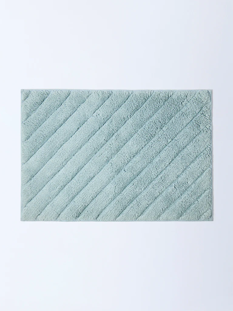 Westside Home Dusty Blue Diagonal Striped Bath Mat