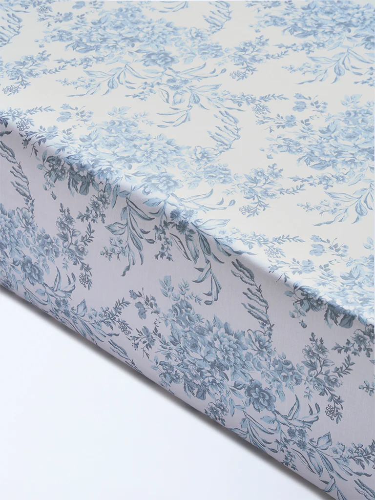 Westside Home Dusty Blue Floral Design Queen Bed Sheet Set - Image 2