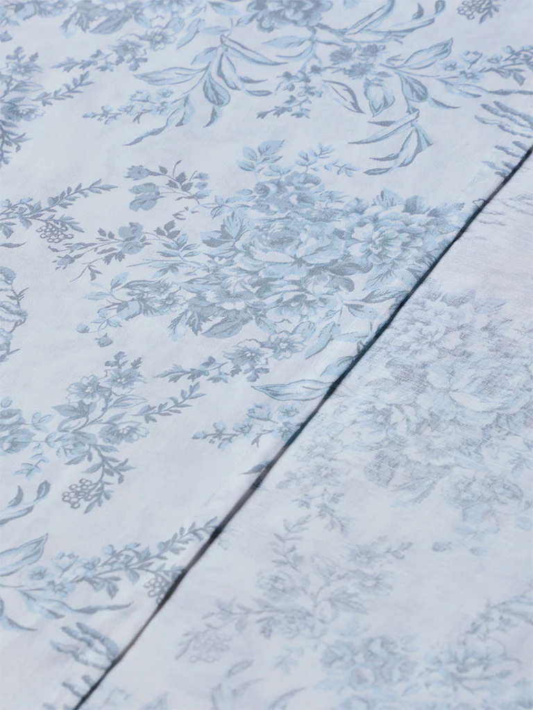 Westside Home Dusty Blue Floral Design Queen Bed Sheet Set - Image 3