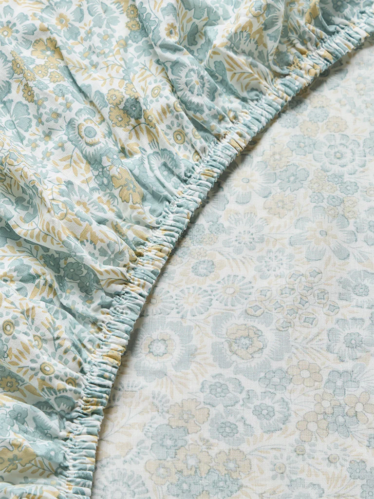 Westside Home Dusty Blue Floral Printed King Bed Sheet Set - Image 3