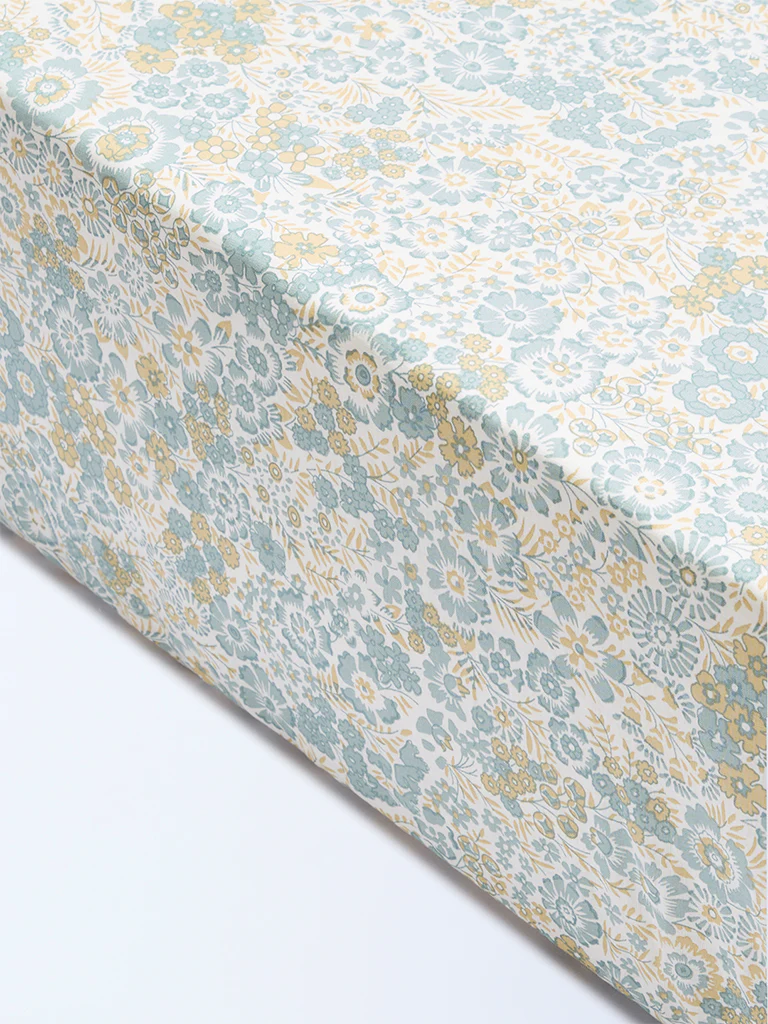Westside Home Dusty Blue Floral Printed Queen Bed Sheet Set - Image 2