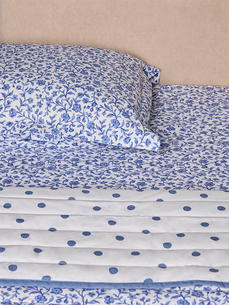 Westside Home Dusty Blue Floral Reversible Quilted Single Bed Comforter