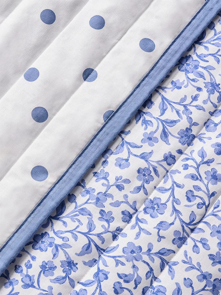 Westside Home Dusty Blue Floral Reversible Quilted Single Bed Comforter - Image 3