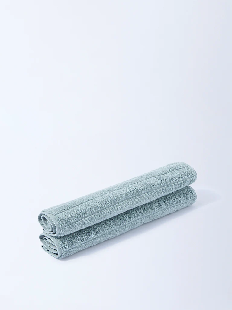 Westside Home Dusty Blue Self-Striped Face Towel (Set of 2) - Image 2