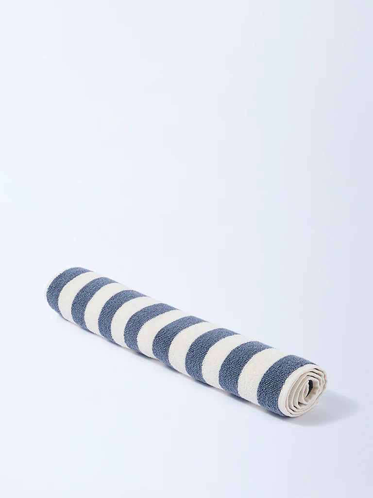 Westside Home Dusty Blue Stripe Pattern Hand Towel - Image 2