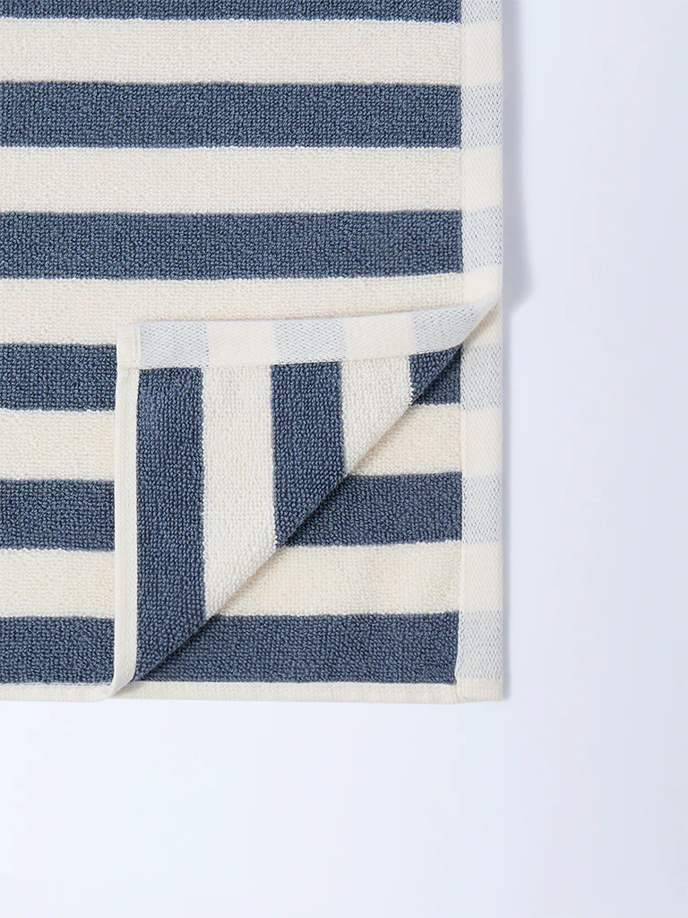 Westside Home Dusty Blue Stripe Pattern Hand Towel - Image 3
