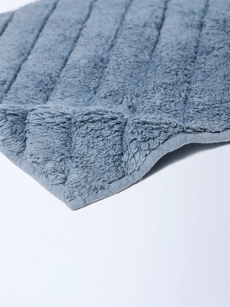 Westside Home Dusty Blue Stripe Patterned Bathmat - Image 2