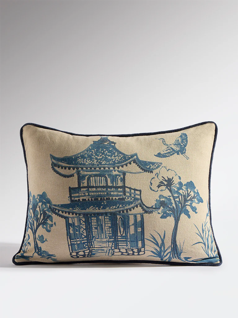 Westside Home Dusty Blue Toile Cushion Cover - Image 2