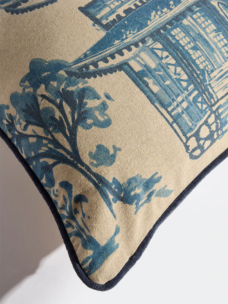 Westside Home Dusty Blue Toile Cushion Cover - Image 4