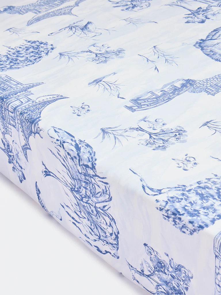 Westside Home Dusty Blue Toile Printed King Bed Sheet Set - Image 2