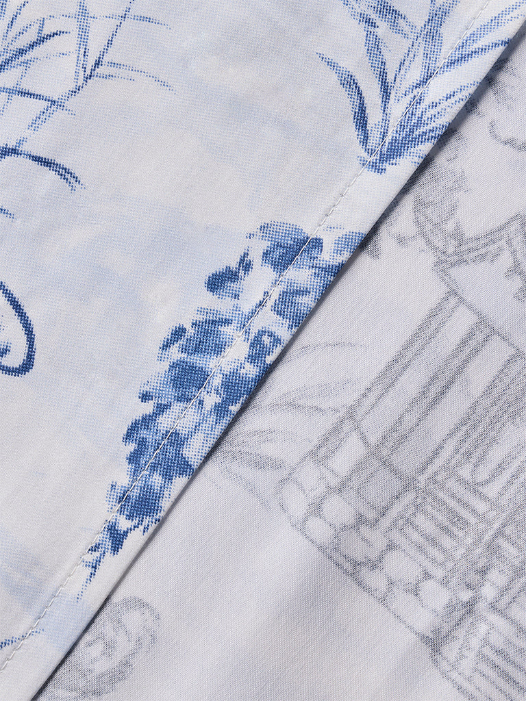 Westside Home Dusty Blue Toile Printed Queen Bed Sheet Set - Image 3