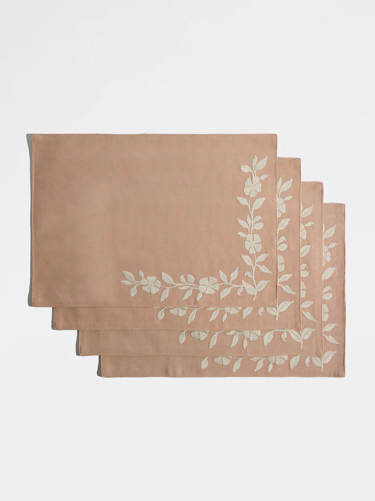 Westside Home Dusty Pink Floral Embroidered Placemats - (Set of 4) - Image 2