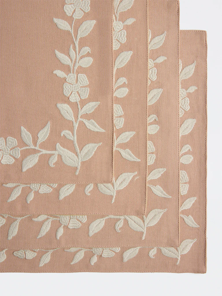 Westside Home Dusty Pink Floral Embroidered Placemats - (Set of 4) - Image 3