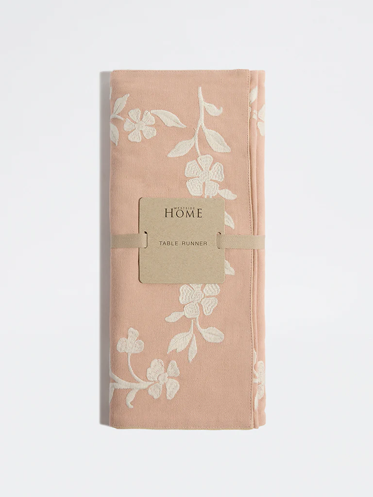 Westside Home Dusty Pink Floral Embroidered Table Runner