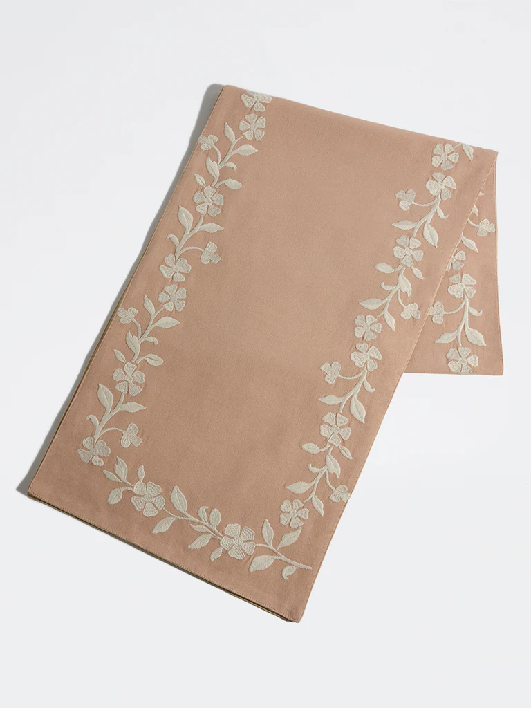 Westside Home Dusty Pink Floral Embroidered Table Runner - Image 2