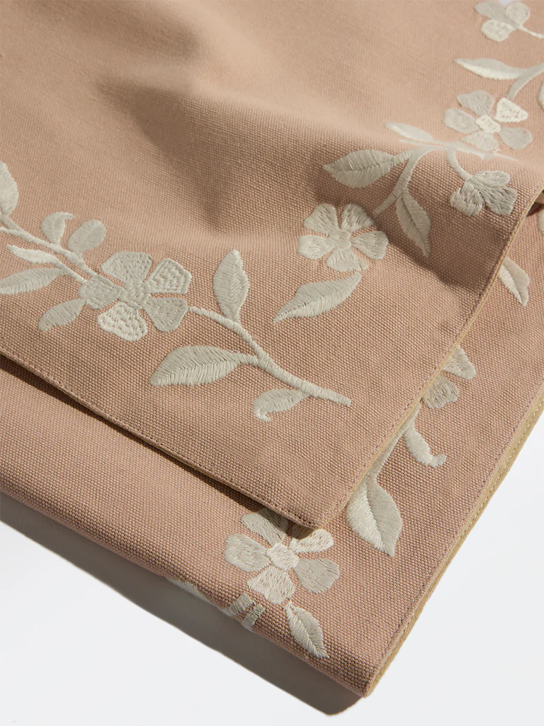 Westside Home Dusty Pink Floral Embroidered Table Runner - Image 3