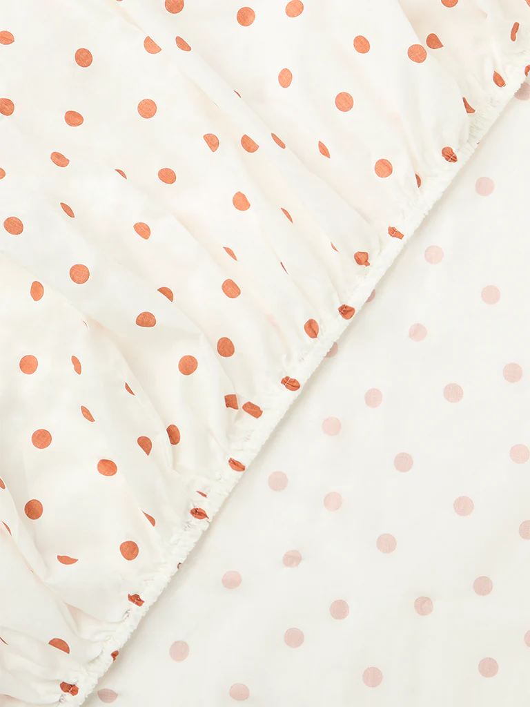 Westside Home Dusty Pink Polka Dot Printed Fitted Queen Bed Sheet Set - Image 3