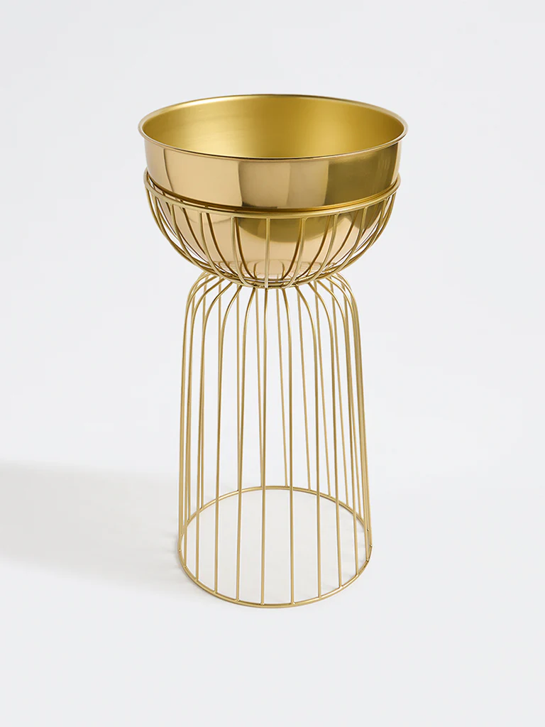 Westside Home Gold Cage Metal Planter with Stand - Image 2