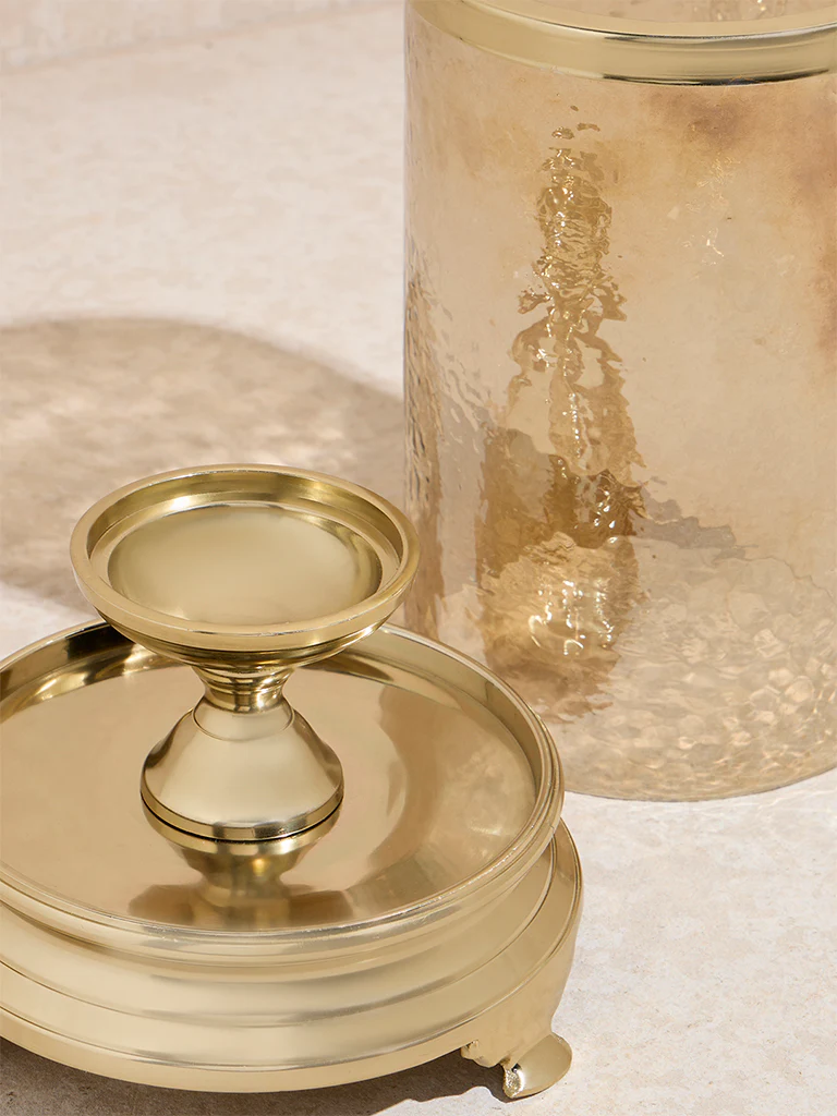 Westside Home Gold Candle Holder with Textured Glass - Image 3