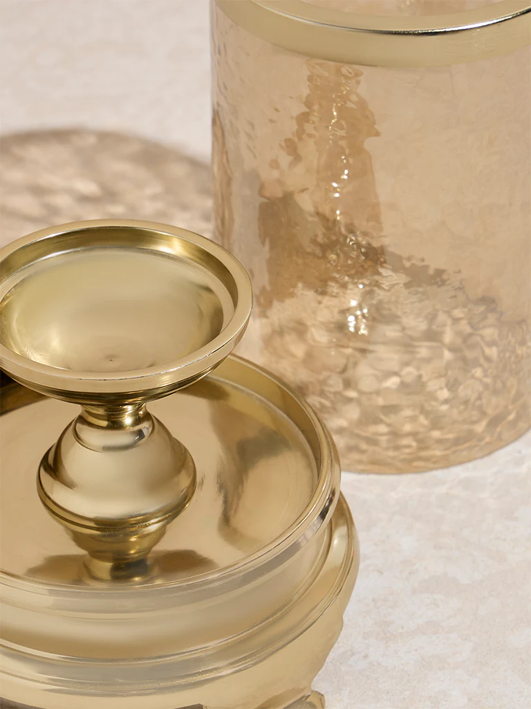 Westside Home Gold Candle Holder with Textured Glass - Image 3