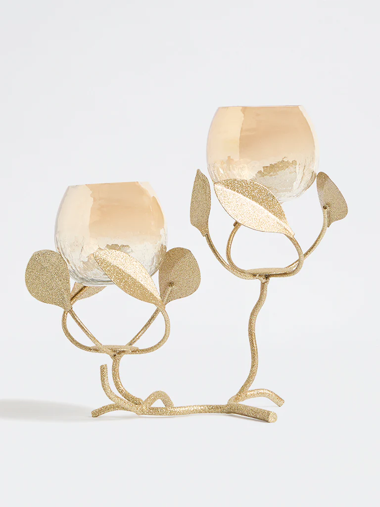 Westside Home Gold Double Leaf Design Tealight Holder - Image 2