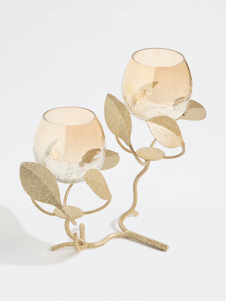 Westside Home Gold Double Leaf Design Tealight Holder - Image 3