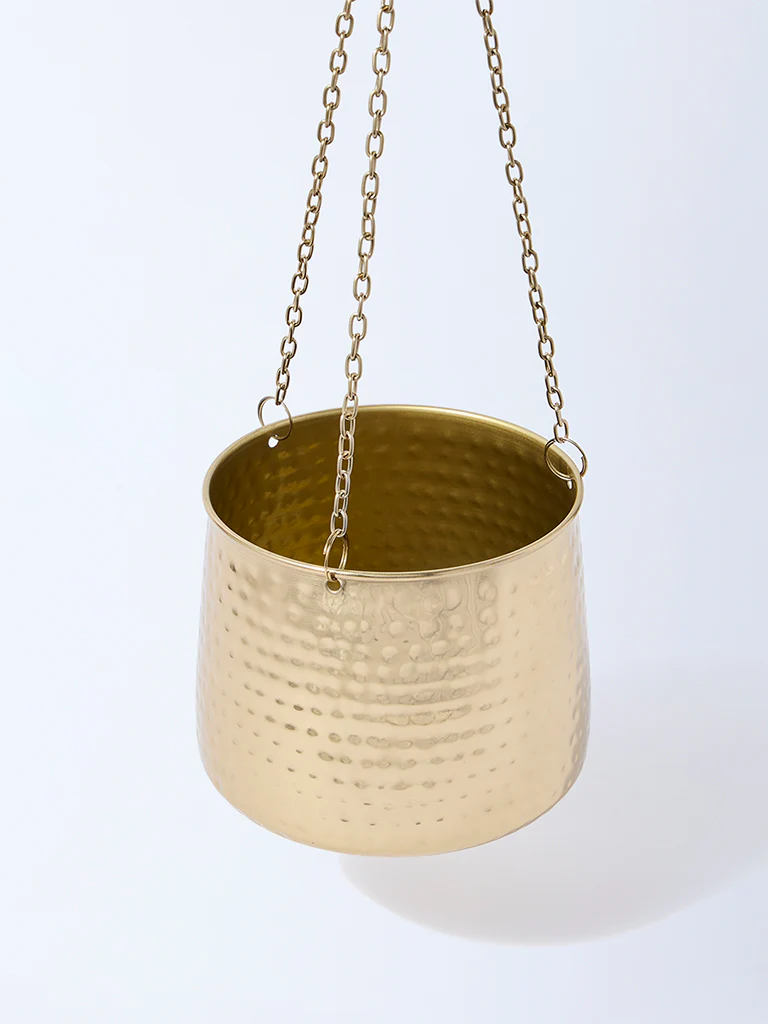 Westside Home Gold Hammered Textured Hanging Planter - Image 2
