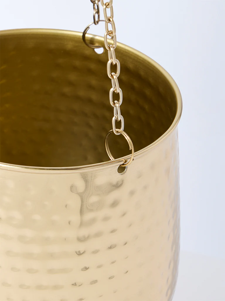 Westside Home Gold Hammered Textured Hanging Planter - Image 3
