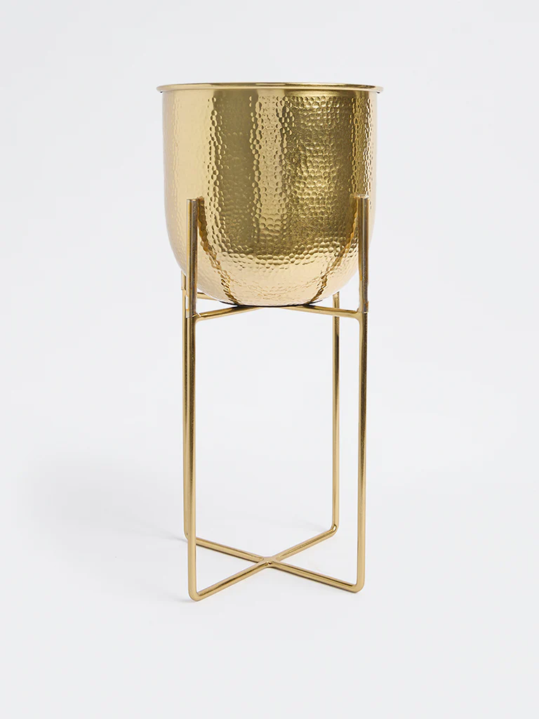 Westside Home Gold Hammered Textured Planter with Stand - Small
