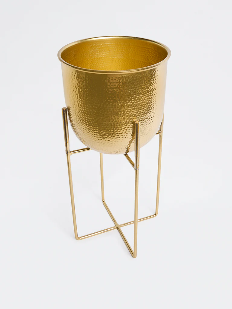 Westside Home Gold Hammered Textured Planter with Stand - Small - Image 2