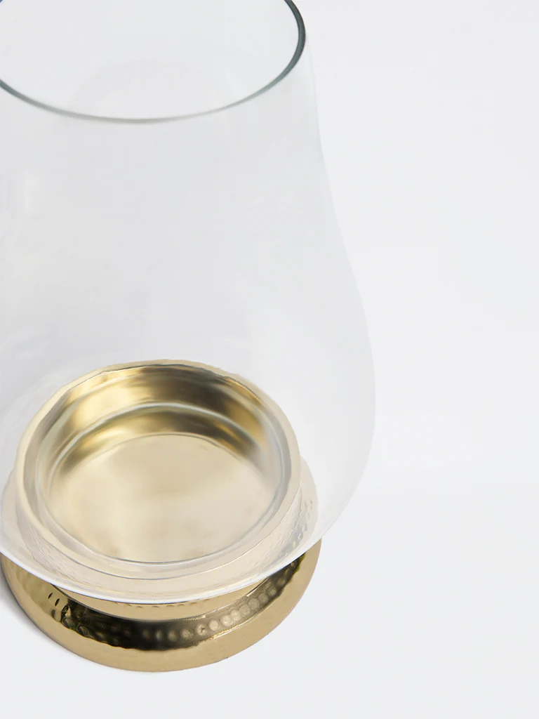 Westside Home Gold Hurricane Candle Holder with Bulb Glass - Image 3