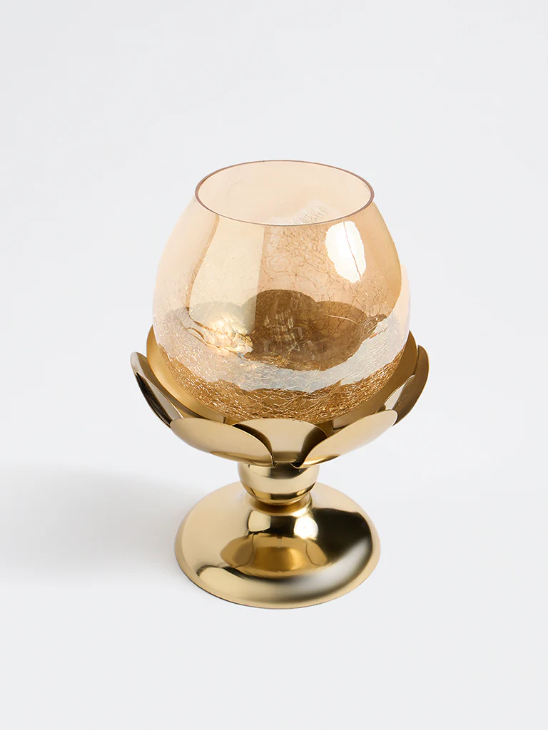 Westside Home Gold Jumbo Lotus Candle Holder on Stand - Image 2