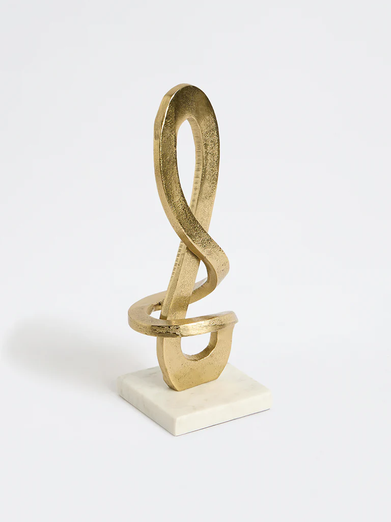 Westside Home Gold Knotted Sculpture on Marble Stand - Image 2