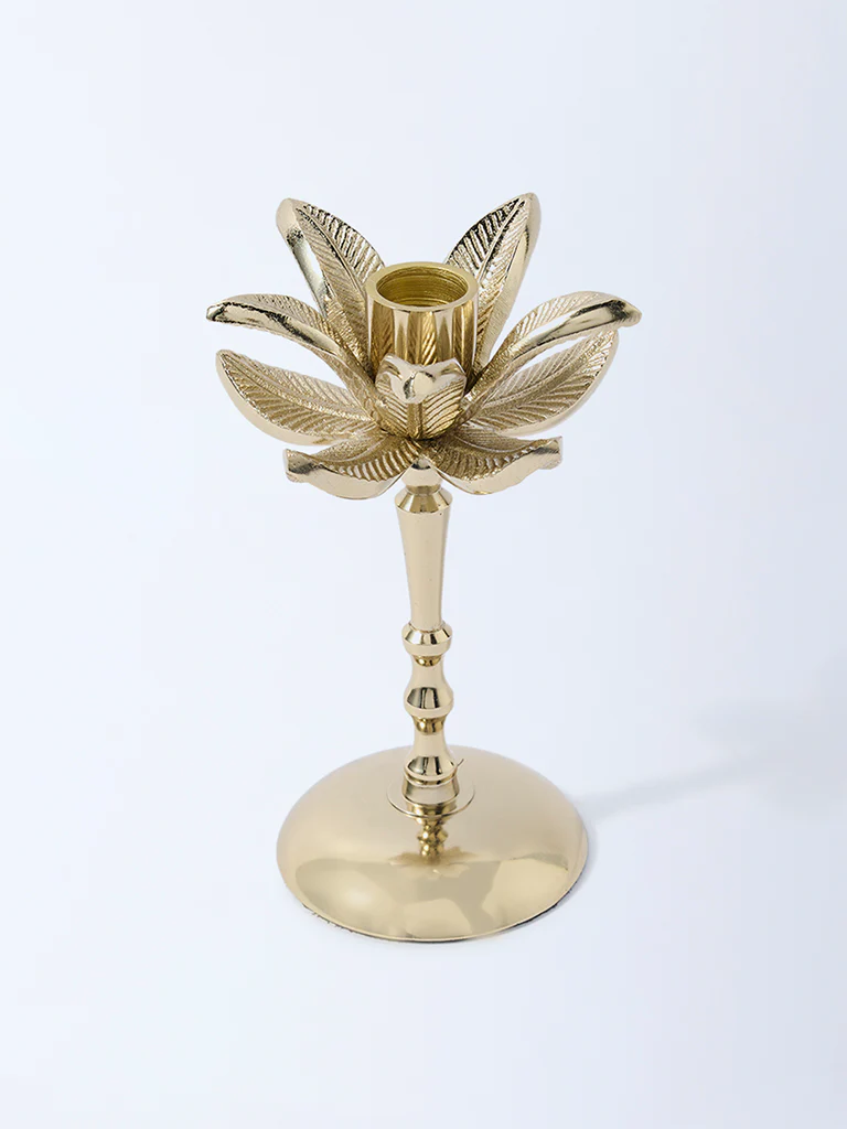 Westside Home Gold Leaf Design Candle Holder - Image 2