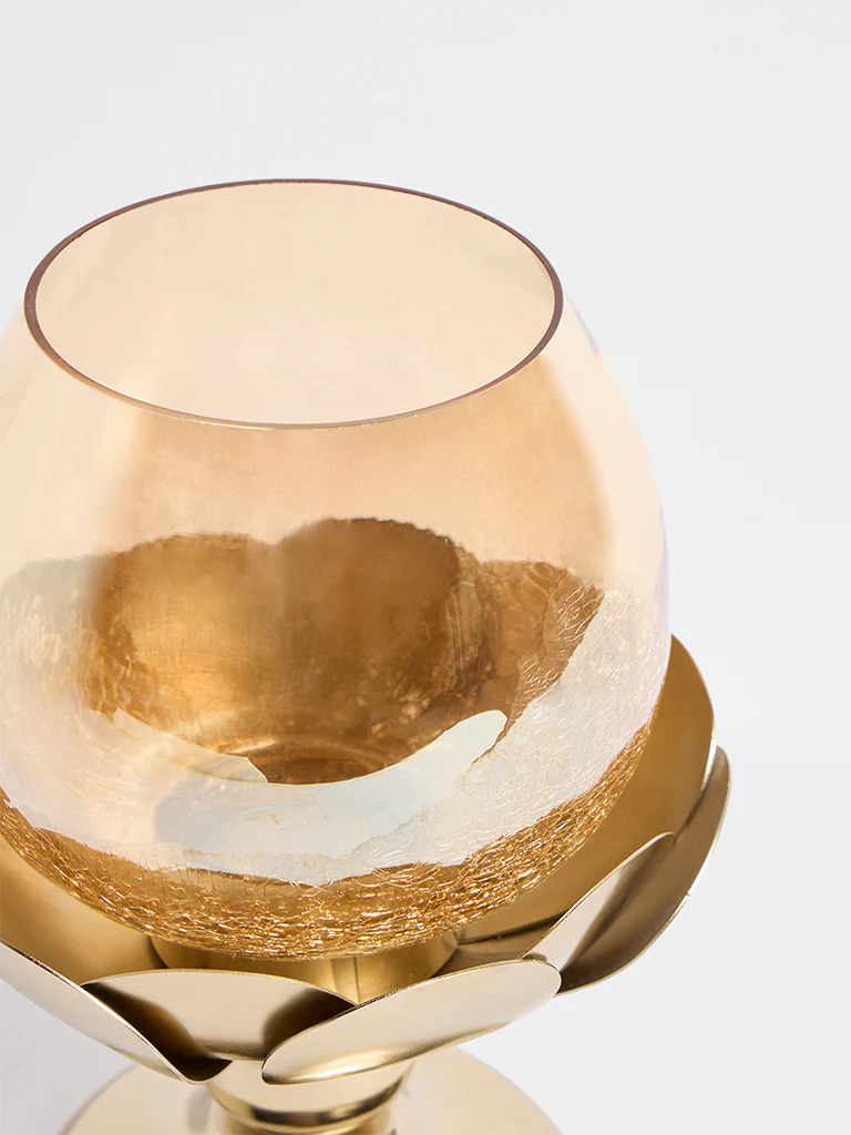 Westside Home Gold Lotus with Glass Tealight Candle Holder - Image 4