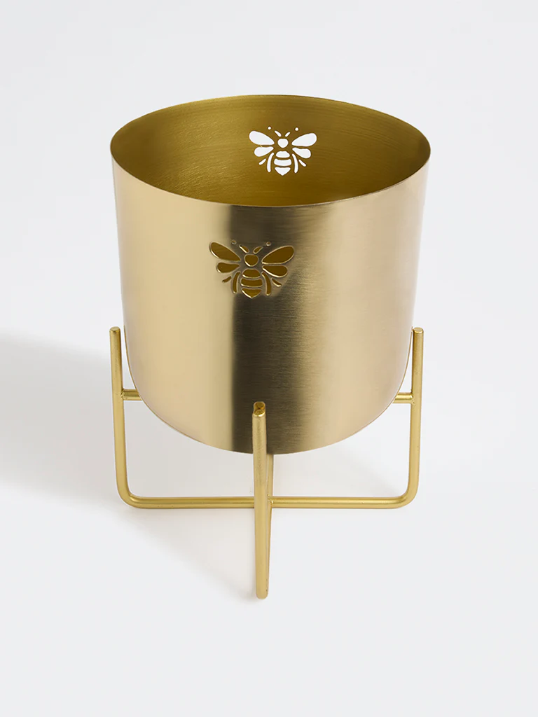 Westside Home Gold Metal Bee Planter with Stand - Image 2
