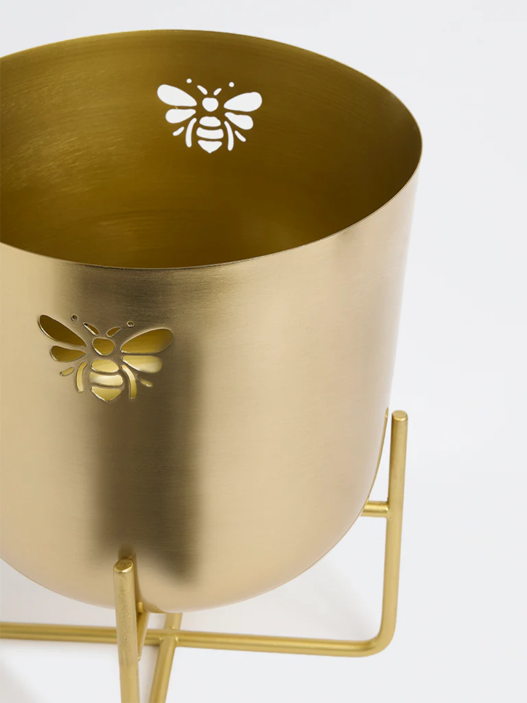 Westside Home Gold Metal Bee Planter with Stand - Image 3