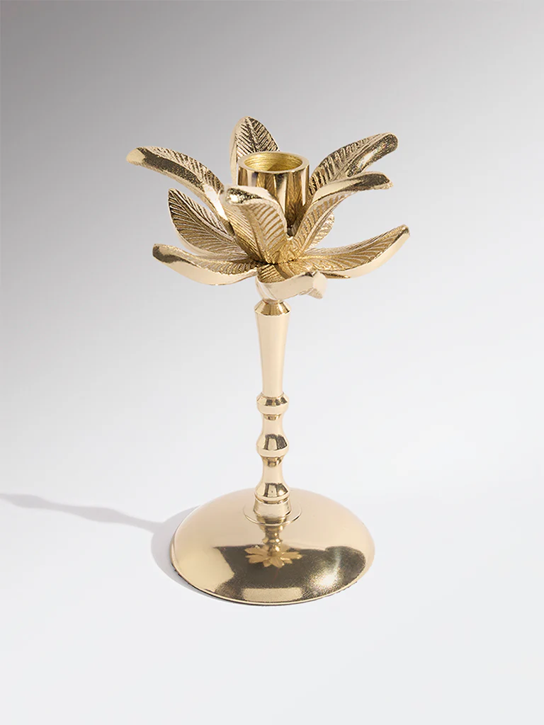 Westside Home Gold Palm Tapered Candle Holder - Image 3