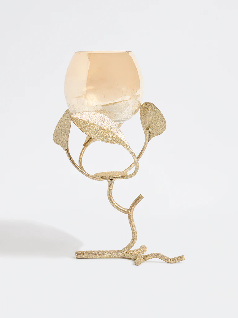 Westside Home Gold Single Leaf Design Tealight Holder - Image 2