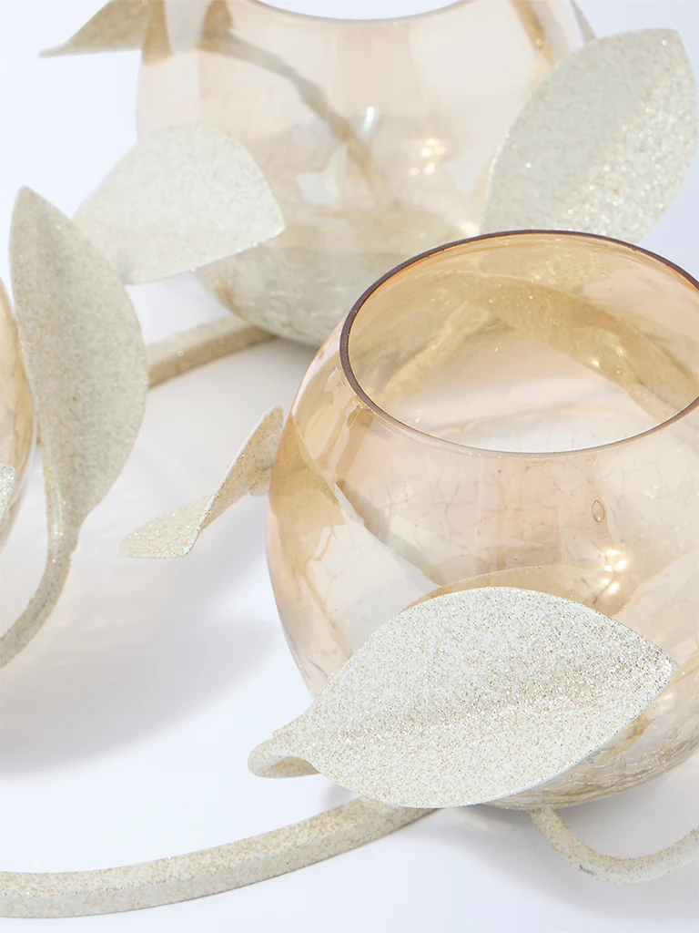 Westside Home Gold Triple Leaf Design Tealight Candle Holder - Image 3