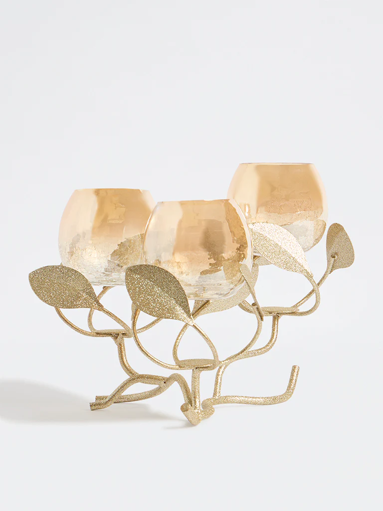 Westside Home Gold Triple Leaf Design Tealight Holder - Image 2