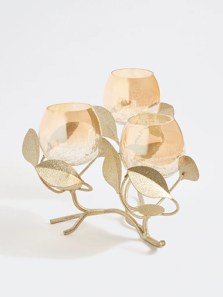 Westside Home Gold Triple Leaf Design Tealight Holder - Image 3