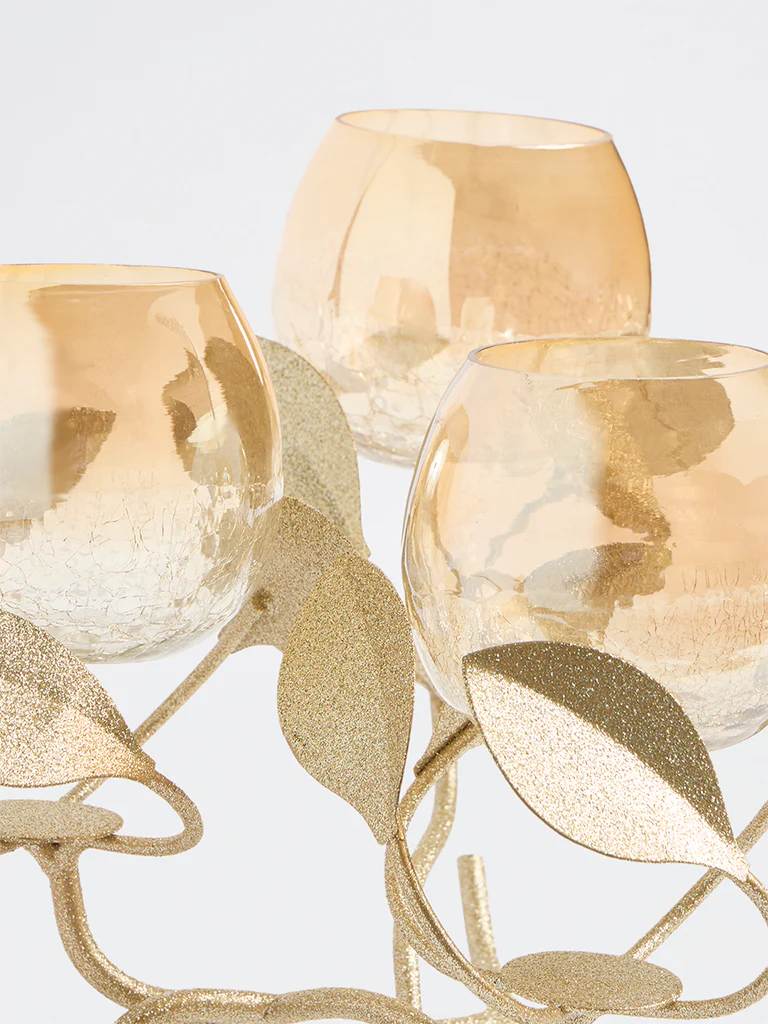 Westside Home Gold Triple Leaf Design Tealight Holder - Image 4