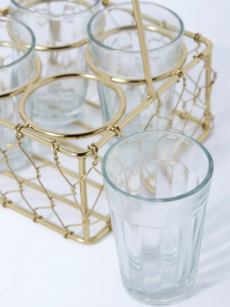 Westside Home Gold Wired Chai Caddy with Four Glasses - Image 3