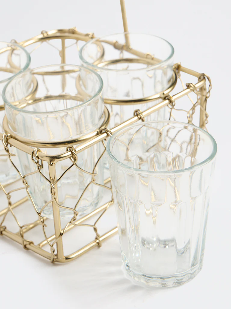 Westside Home Gold Wired Chai Caddy with Glasses - (Set of 4) - Image 3