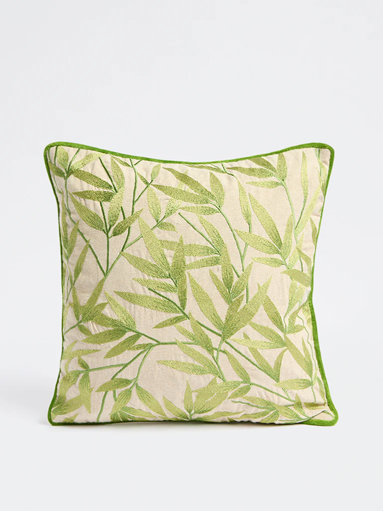 Westside Home Green Botanical Embroidered Cushion Cover - Image 2