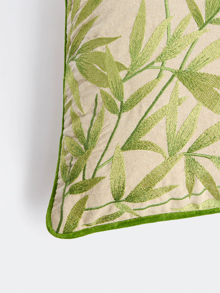 Westside Home Green Botanical Embroidered Cushion Cover - Image 4